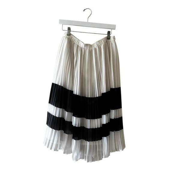 Who What Wear White Black Accordion pleated elastic waist skirt SZ M #2433 - Picture 1 of 11